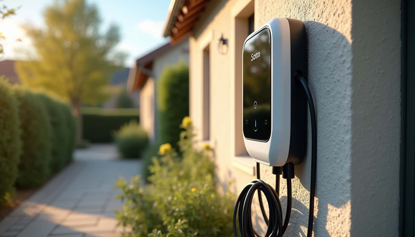 Installation d'une borne de recharge électrique sur le mur extérieur d'une maison à Granges-Aumontzey