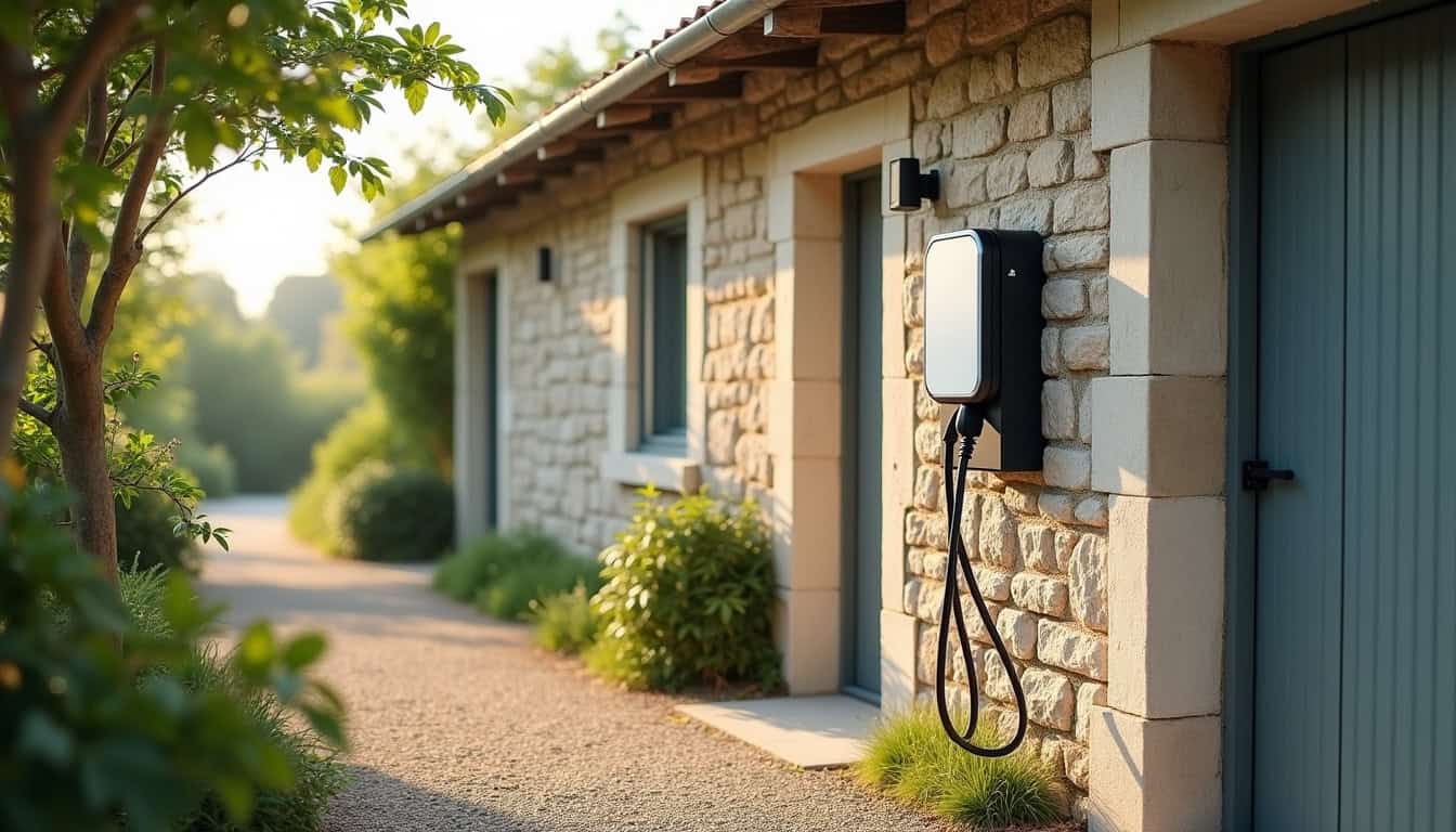 Installation d'une borne de recharge électrique sur un mur de garage en Vendée