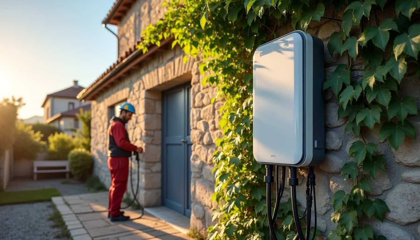 Installation d'une borne de recharge électrique sur un mur extérieur à Bias