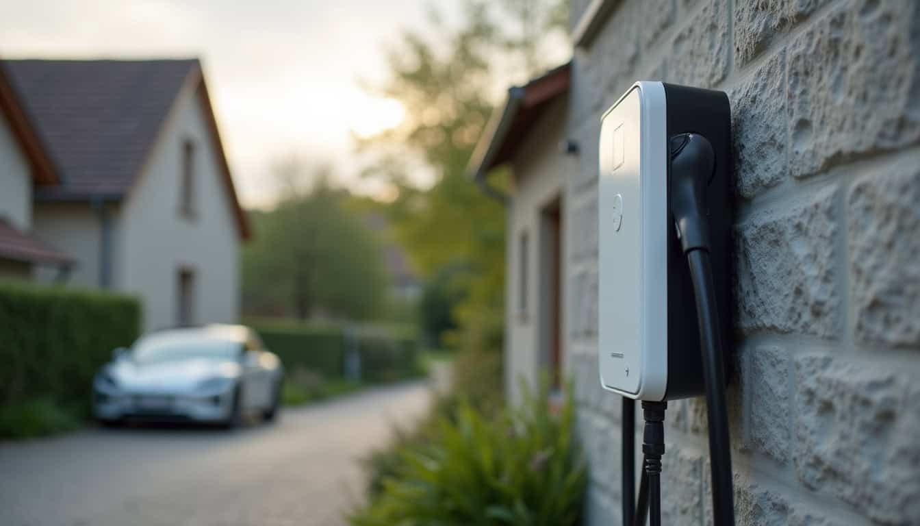 Installation d'une borne de recharge électrique sur un mur extérieur à Boulleville