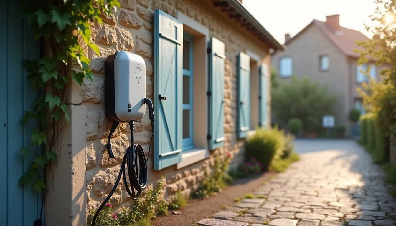 Installation d'une borne de recharge électrique sur un mur extérieur à Flavy-le-Martel