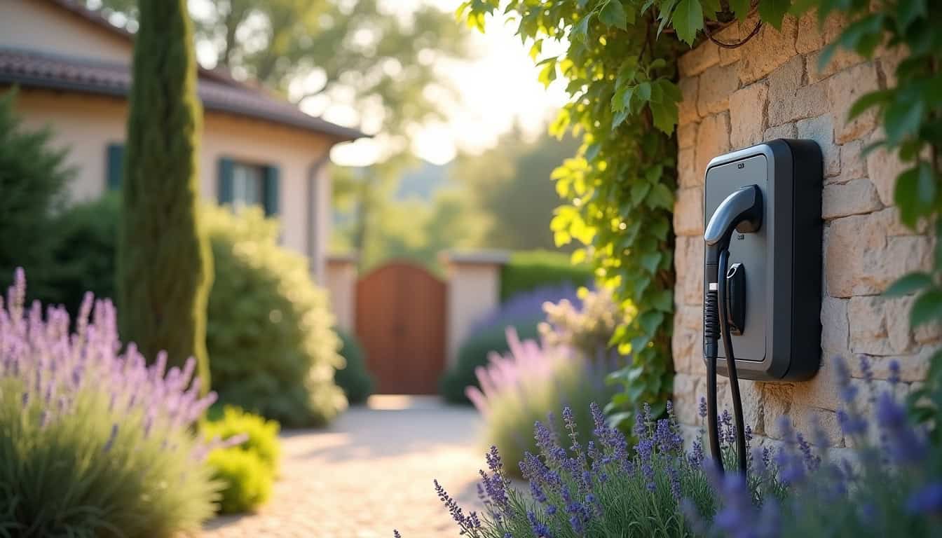 Installation d’une borne de recharge électrique sur un mur extérieur à Fons