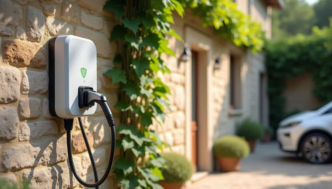 Installation d'une borne de recharge électrique sur un mur extérieur à Fournès