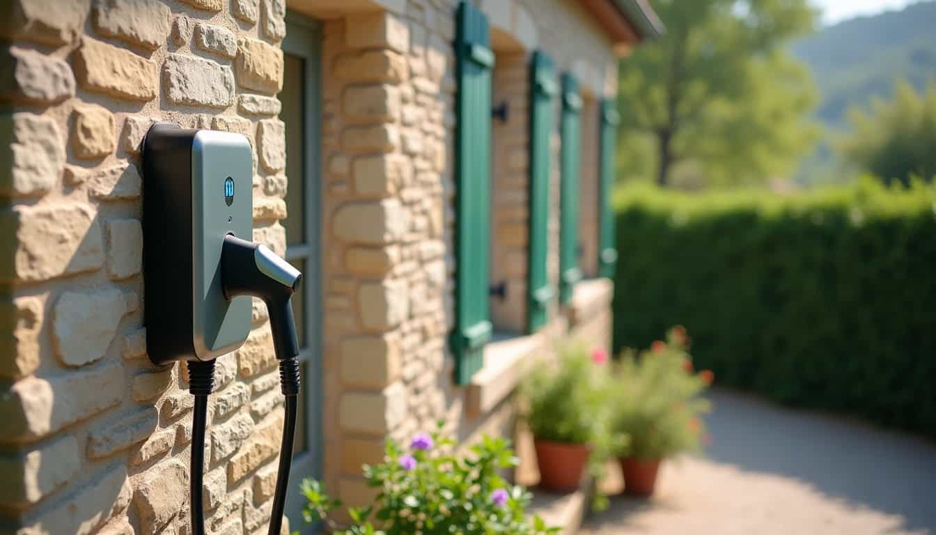 Installation d'une borne de recharge électrique sur un mur extérieur à Grez-Neuville