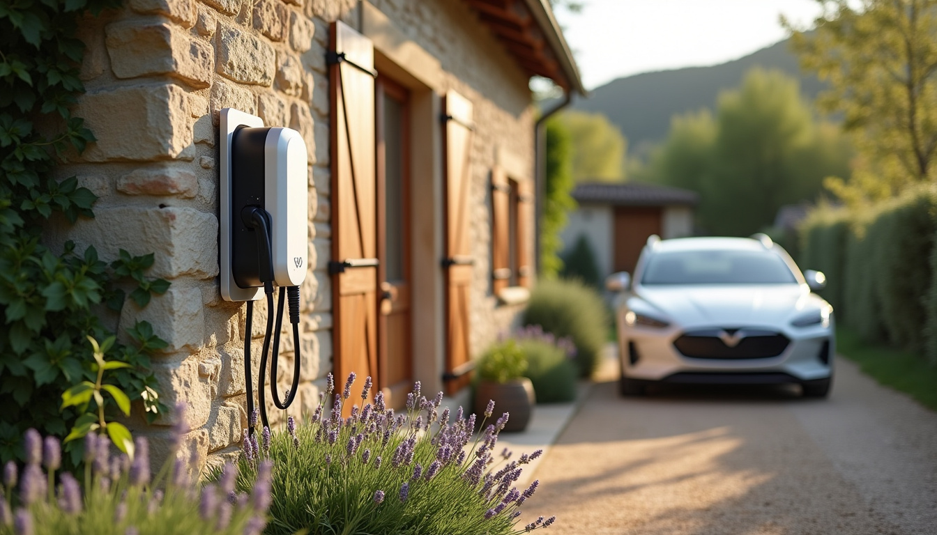 Installation d'une borne de recharge électrique sur un mur extérieur à Les Martres-d'Artière
