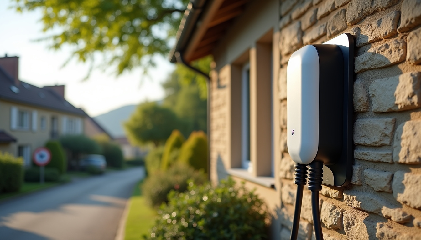 Installation d'une borne de recharge électrique sur un mur extérieur à Les Ormes
