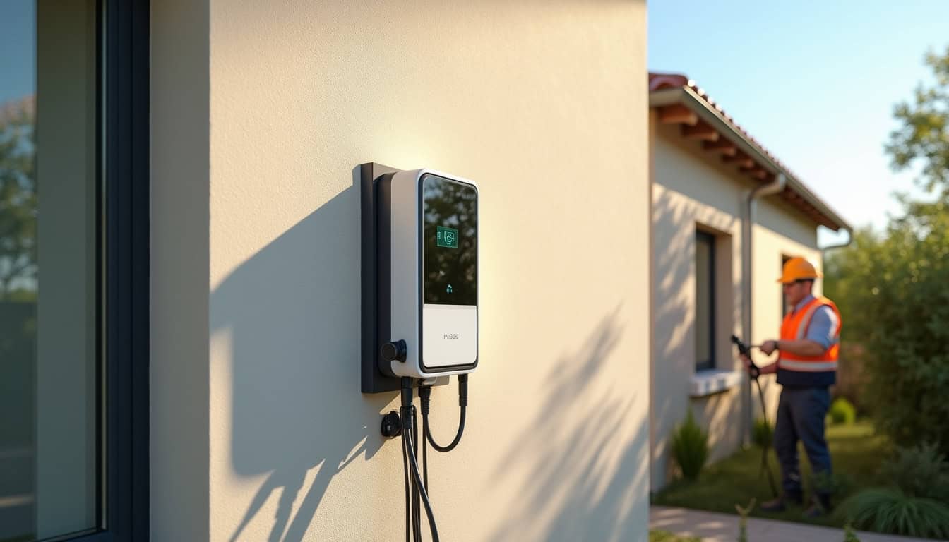 Installation d'une borne de recharge électrique sur un mur extérieur à Rouvres