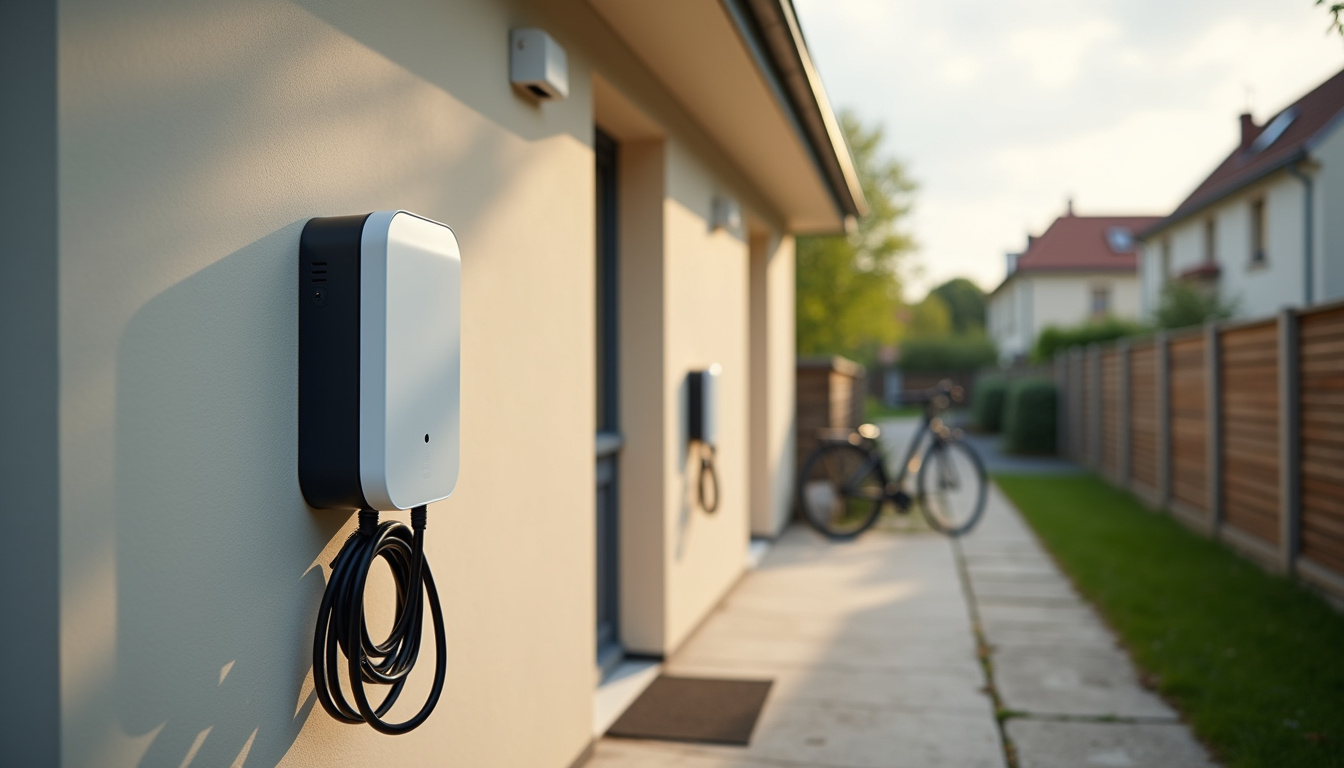 Installation d'une borne de recharge électrique sur un mur extérieur de maison à Saint-Just-en-Chaussée