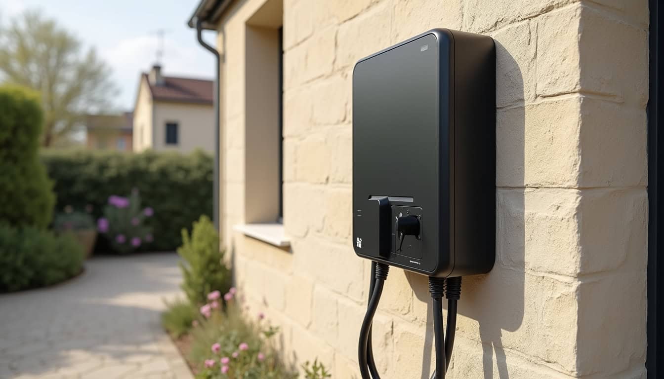 Installation d'une borne de recharge électrique sur un mur extérieur d'une maison à Cusset