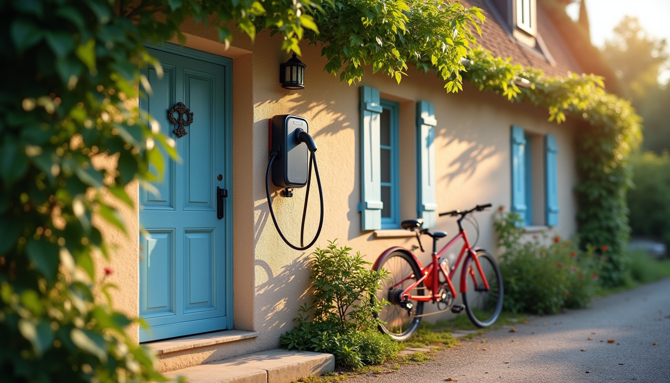 Installation d'une borne de recharge électrique sur un mur extérieur d'une maison à Usson-en-Forez