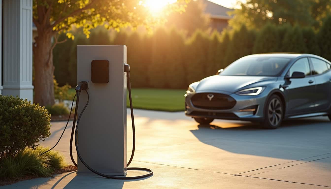 Installation d'une borne de recharge électrique sur un parking privé à proximité d'une maison individuelle