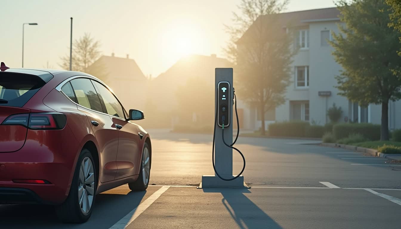 Installation d'une borne de recharge électrique sur une place de parking en extérieur à Vic-sur-Aisne