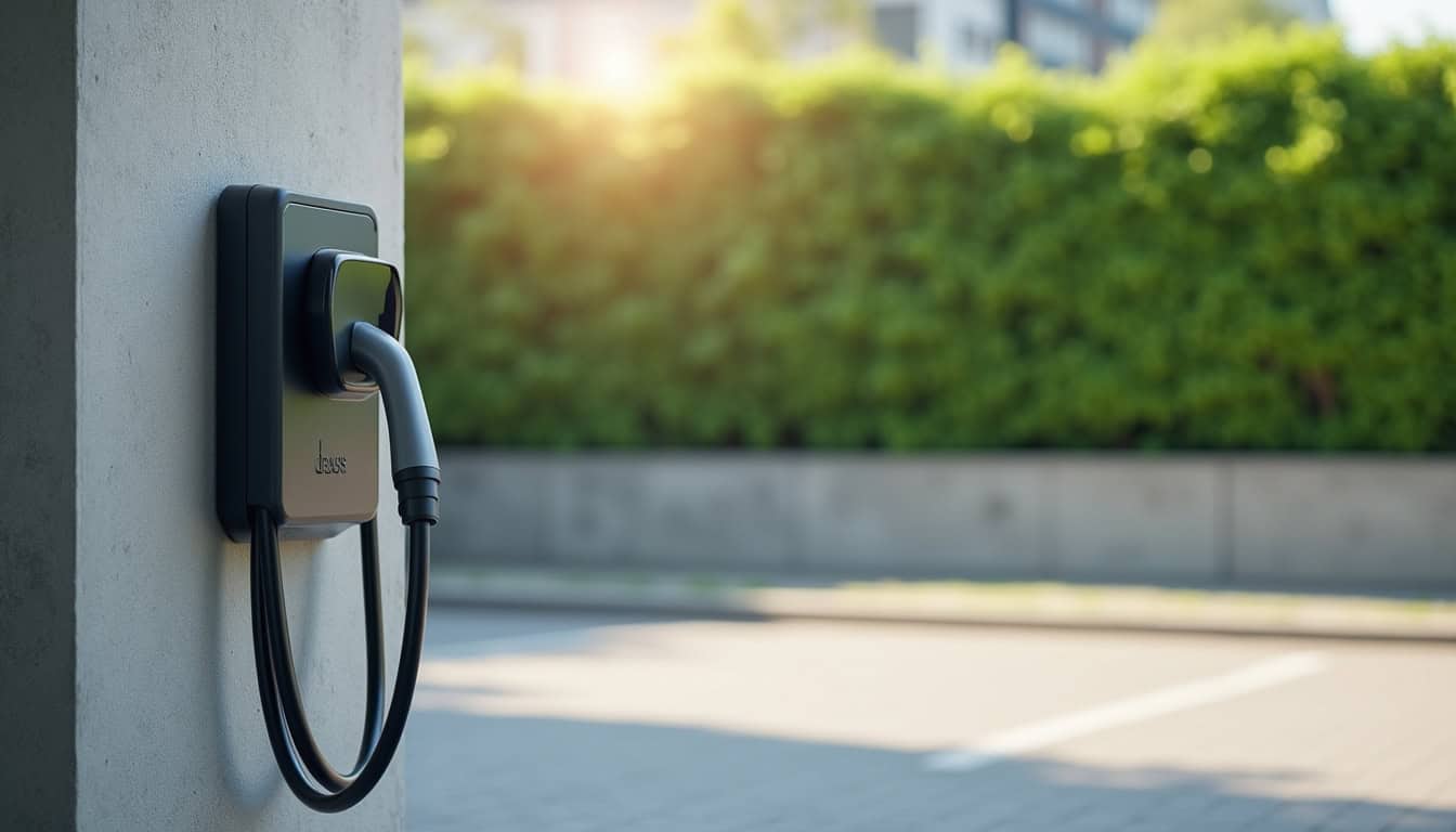 Installation d'une borne de recharge électrique sur une place de parking privée à Rives-du-Couesnon