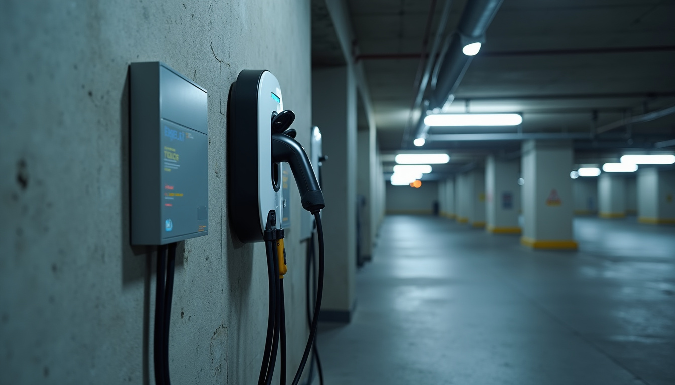 Installation d'une borne de recharge en parking d'immeuble collectif avec câblage et tableau électrique