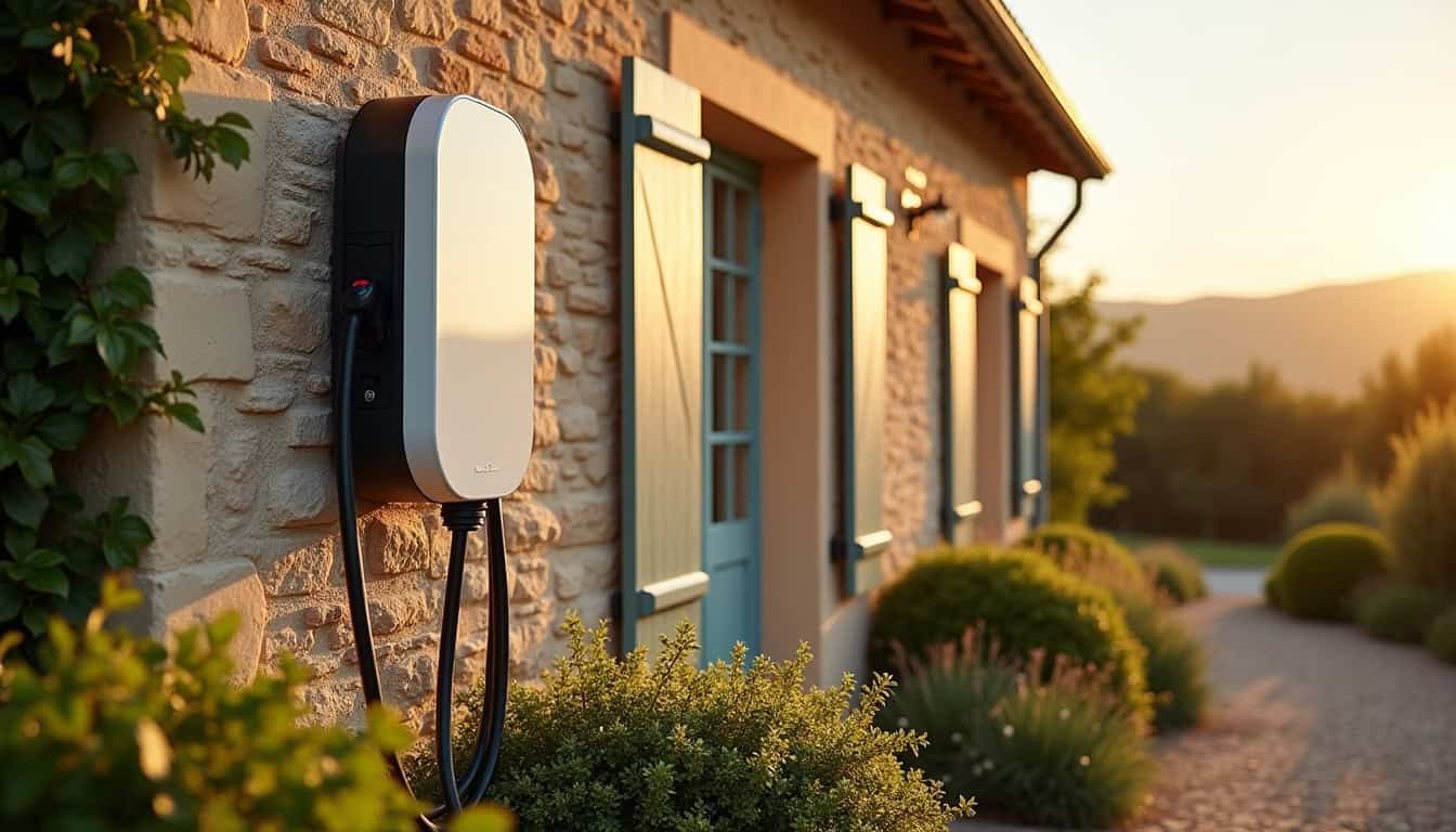 Installation d'une borne de recharge monophasée 7,4 kW sur un mur extérieur à Alboussière