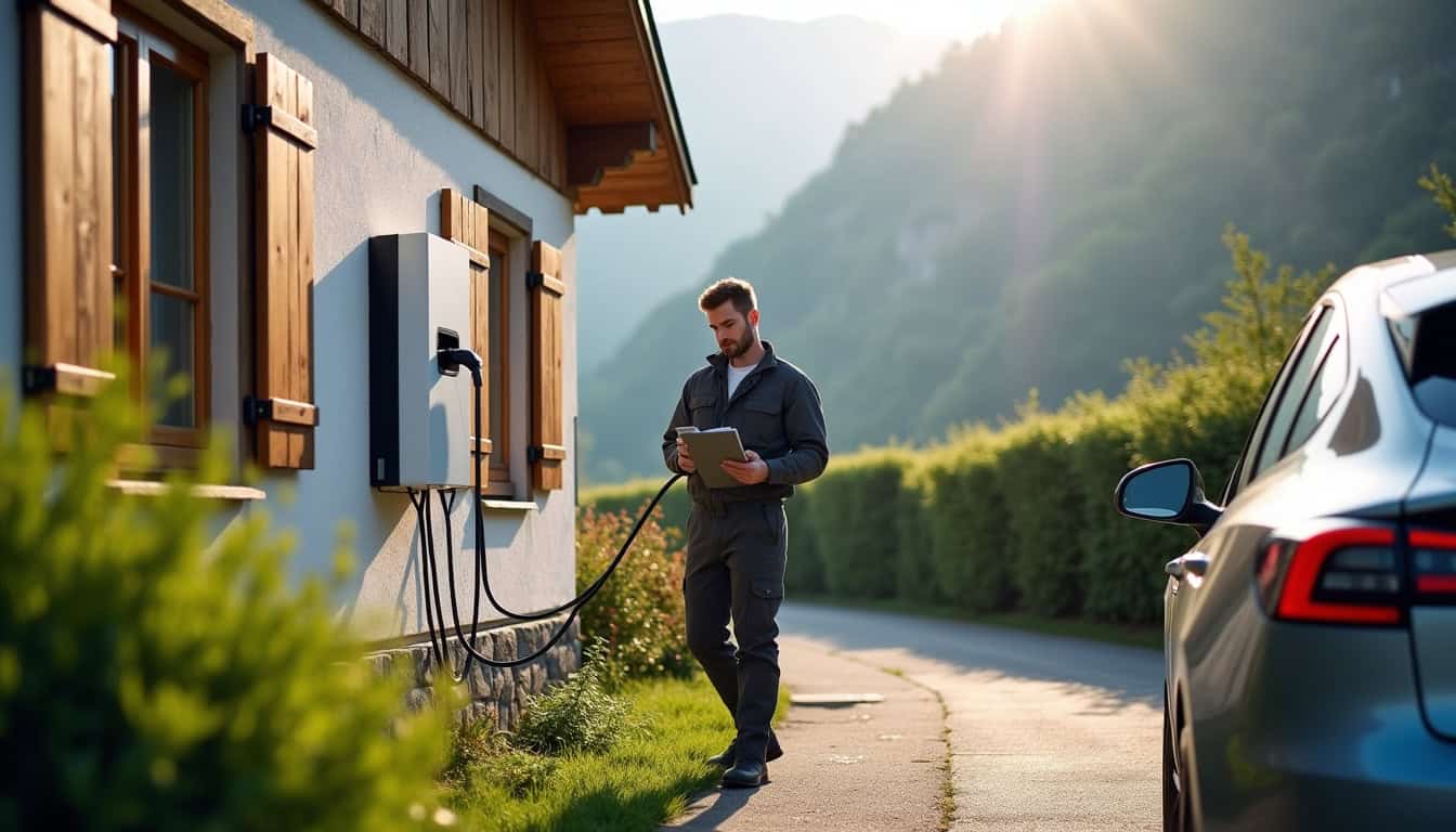 Installation d'une borne de recharge murale à l'extérieur d'une maison à Contamine-sur-Arve