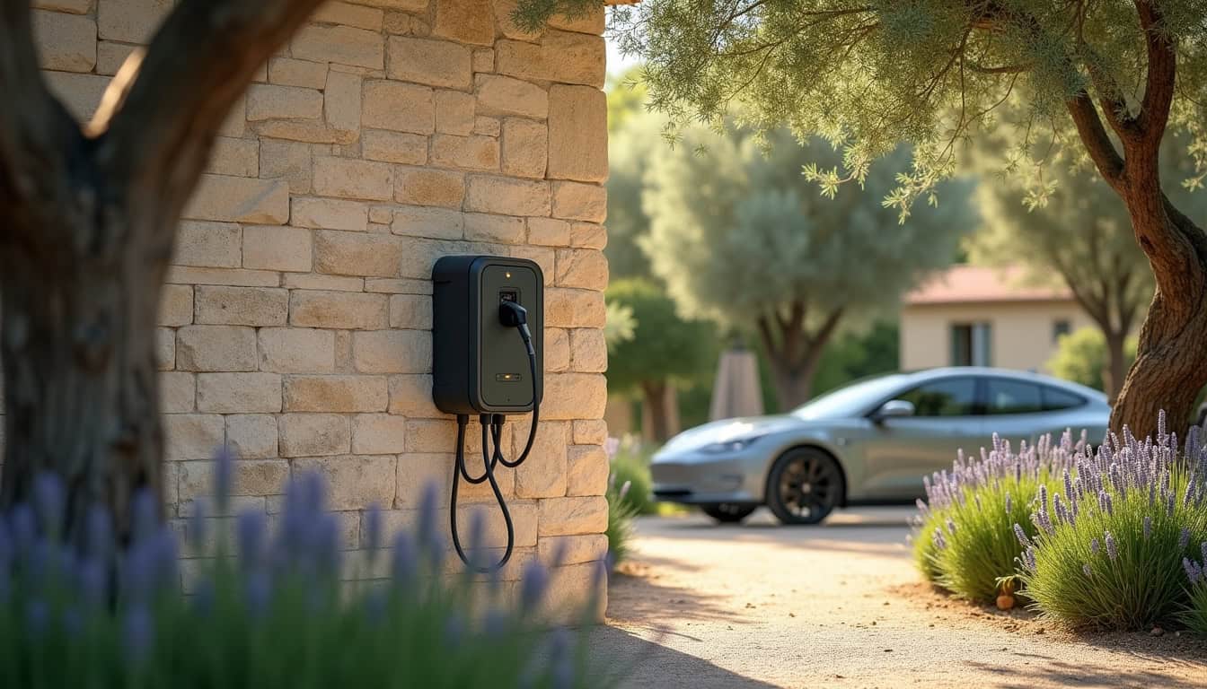 Installation d'une borne de recharge murale dans un jardin à Spéracèdes