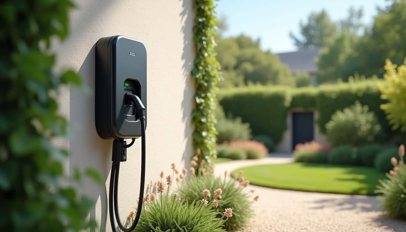 Installation d'une borne de recharge murale dans un jardin extérieur à Juillac