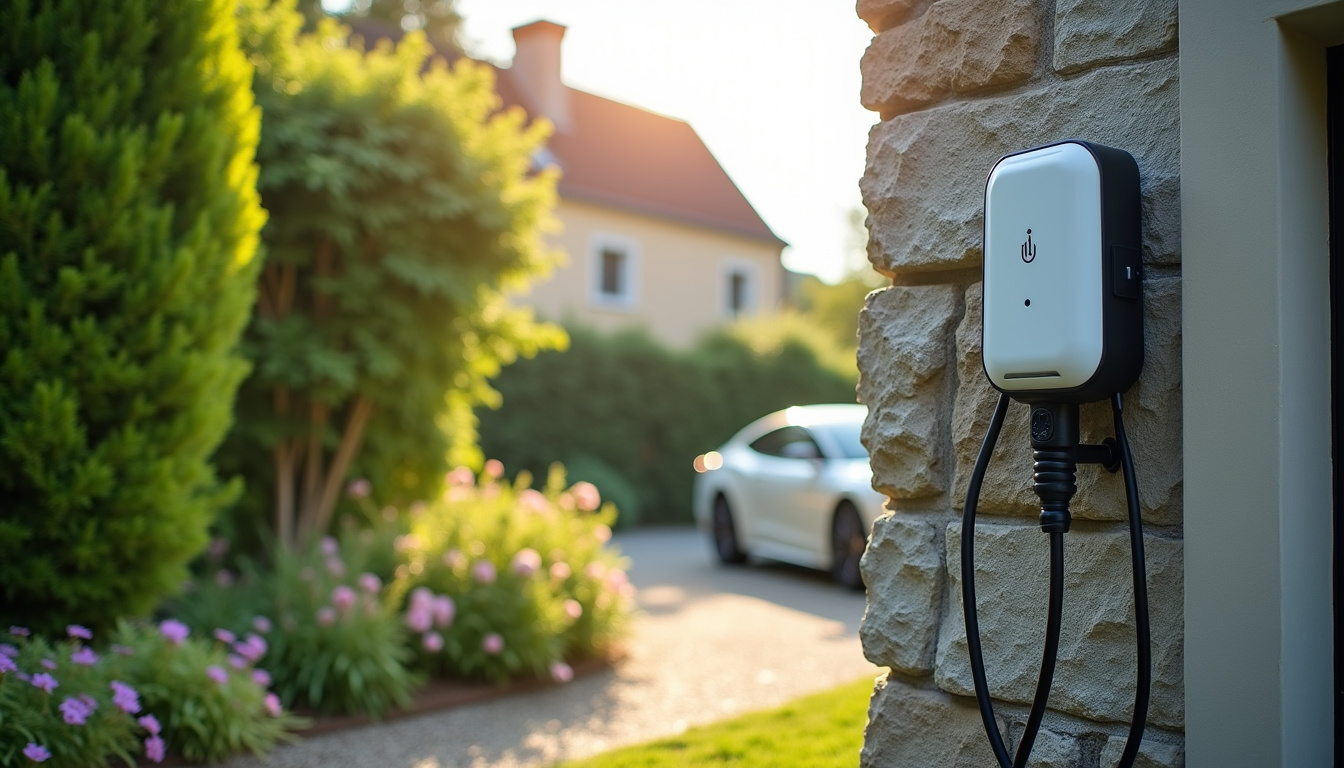 Installation d'une borne de recharge murale dans un jardin résidentiel à Hipsheim
