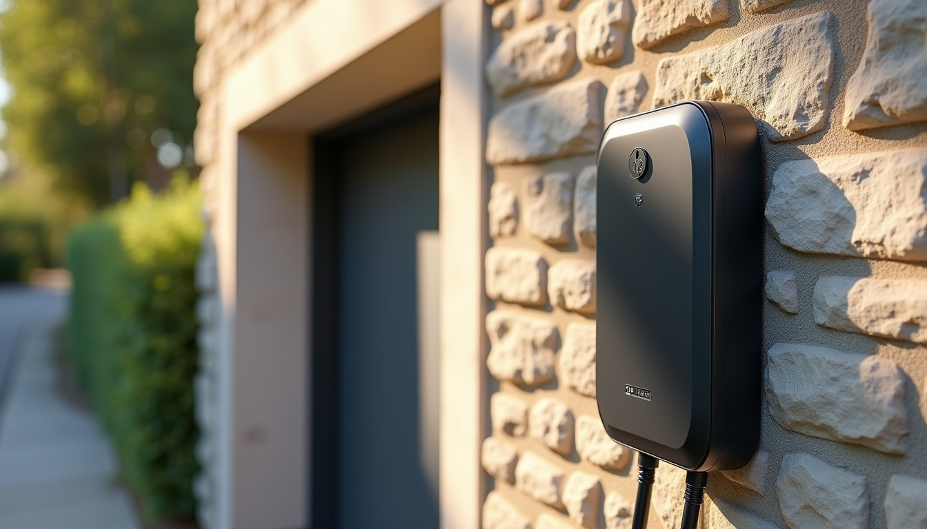Installation d'une borne de recharge murale devant un garage à Saint-Porquier