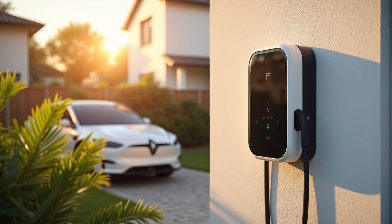 Installation d'une borne de recharge murale fixée au mur d'une maison