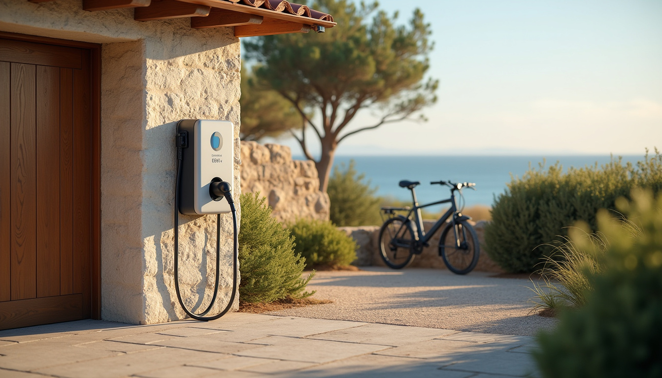 Installation d'une borne de recharge murale installée à l'extérieur d'une maison à L’Aiguillon-sur-Vie, près d'un garage