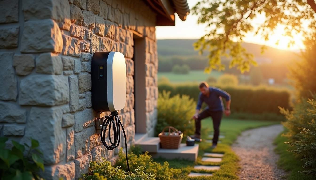 Installation d'une borne de recharge murale sur le mur extérieur d'une maison à Polminhac
