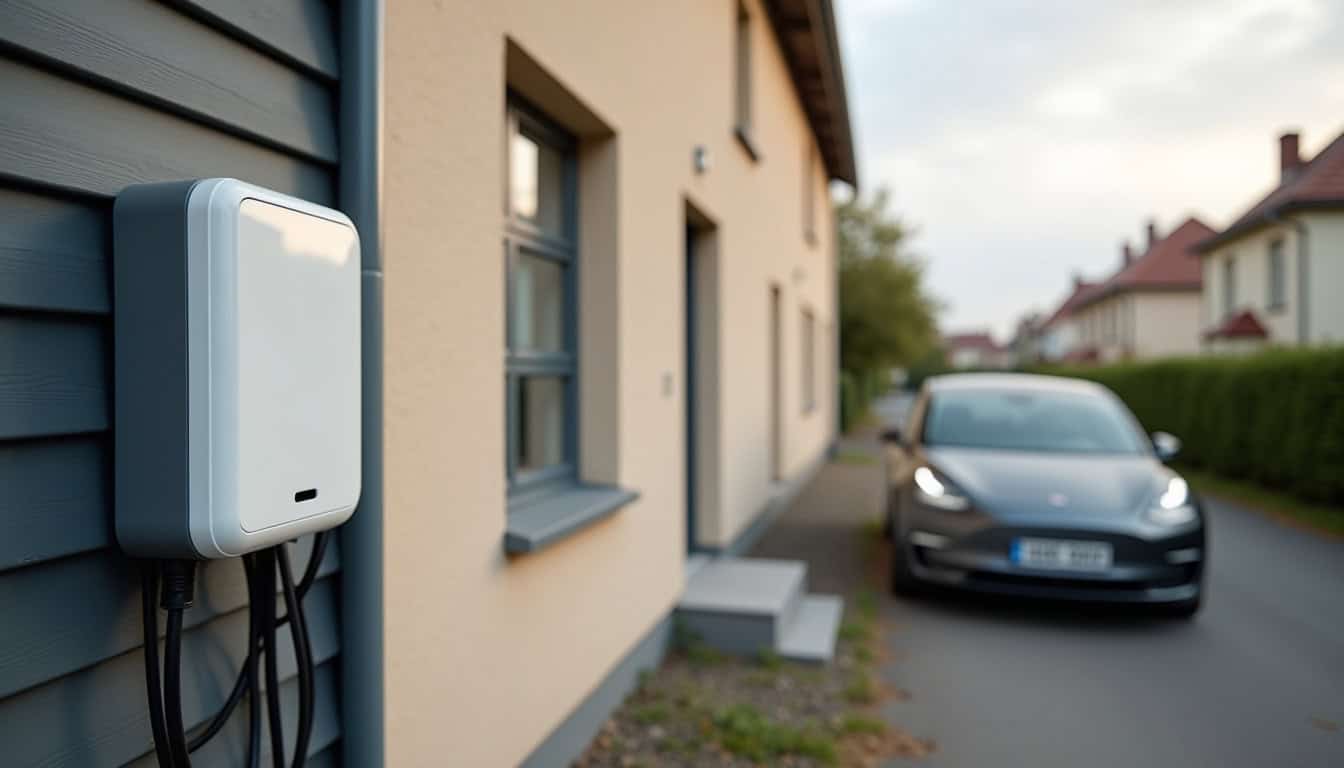 Installation d'une borne de recharge murale sur le mur extérieur d'une maison à Wavignies