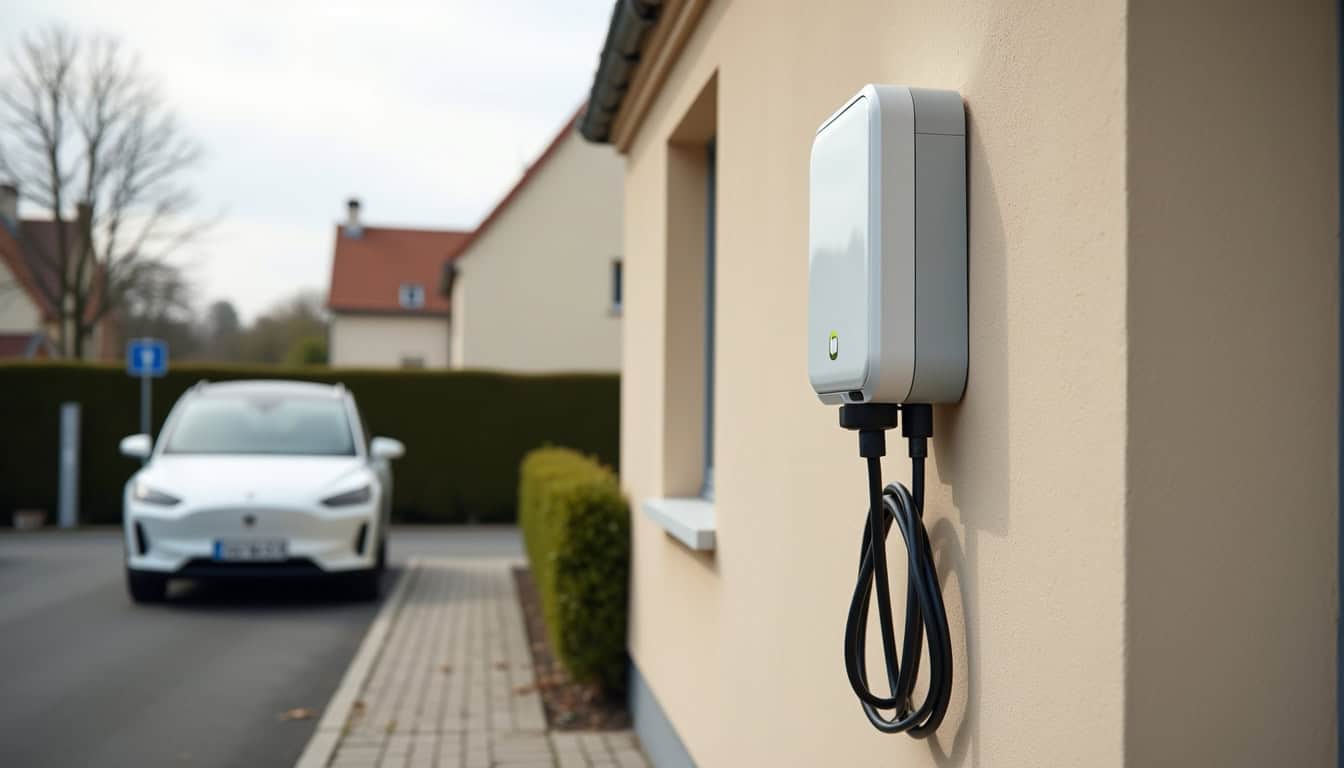 Installation d'une borne de recharge murale sur un mur extérieur à Freneuse