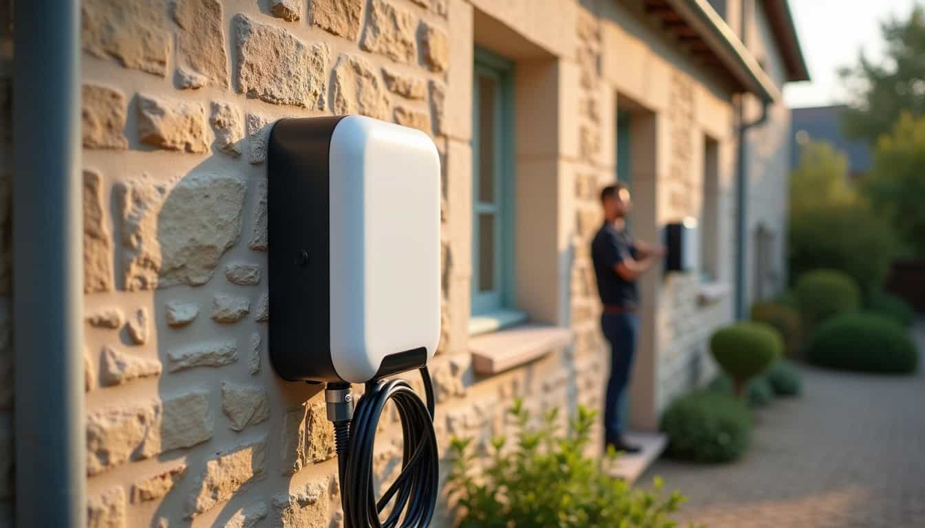 Installation d'une borne de recharge murale sur un mur extérieur à Langeais