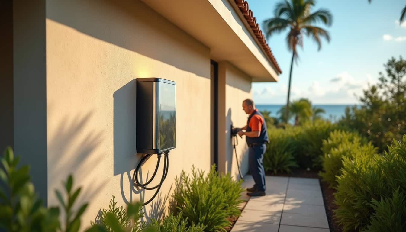 Installation d'une borne de recharge murale sur un mur extérieur à Rivière-Salée