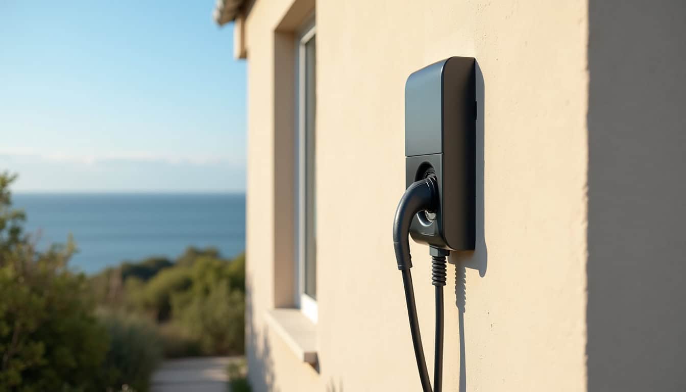 Installation d'une borne de recharge murale sur un mur extérieur à Sangatte