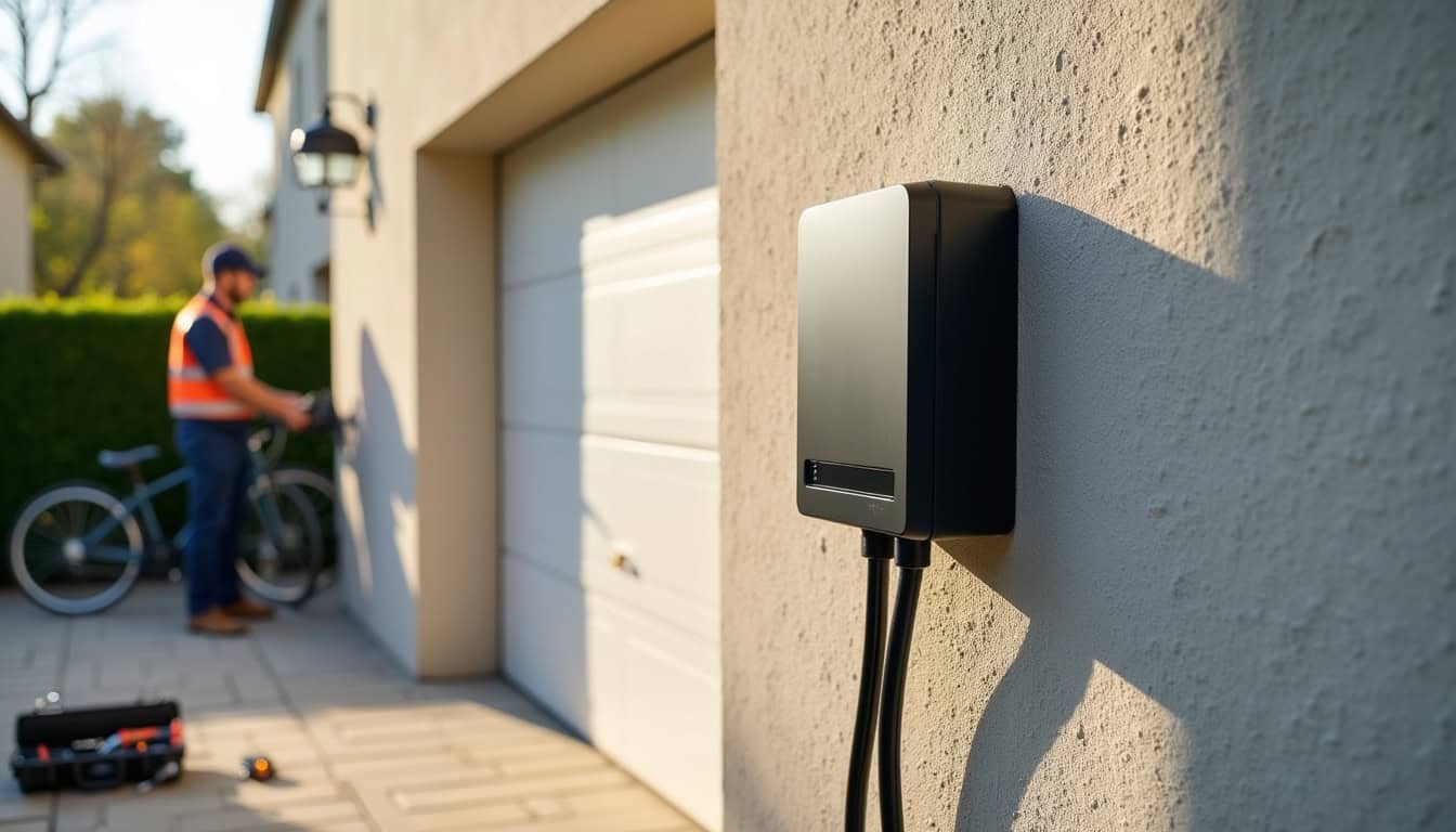 Installation d'une borne de recharge murale sur un mur extérieur de maison à Doullens