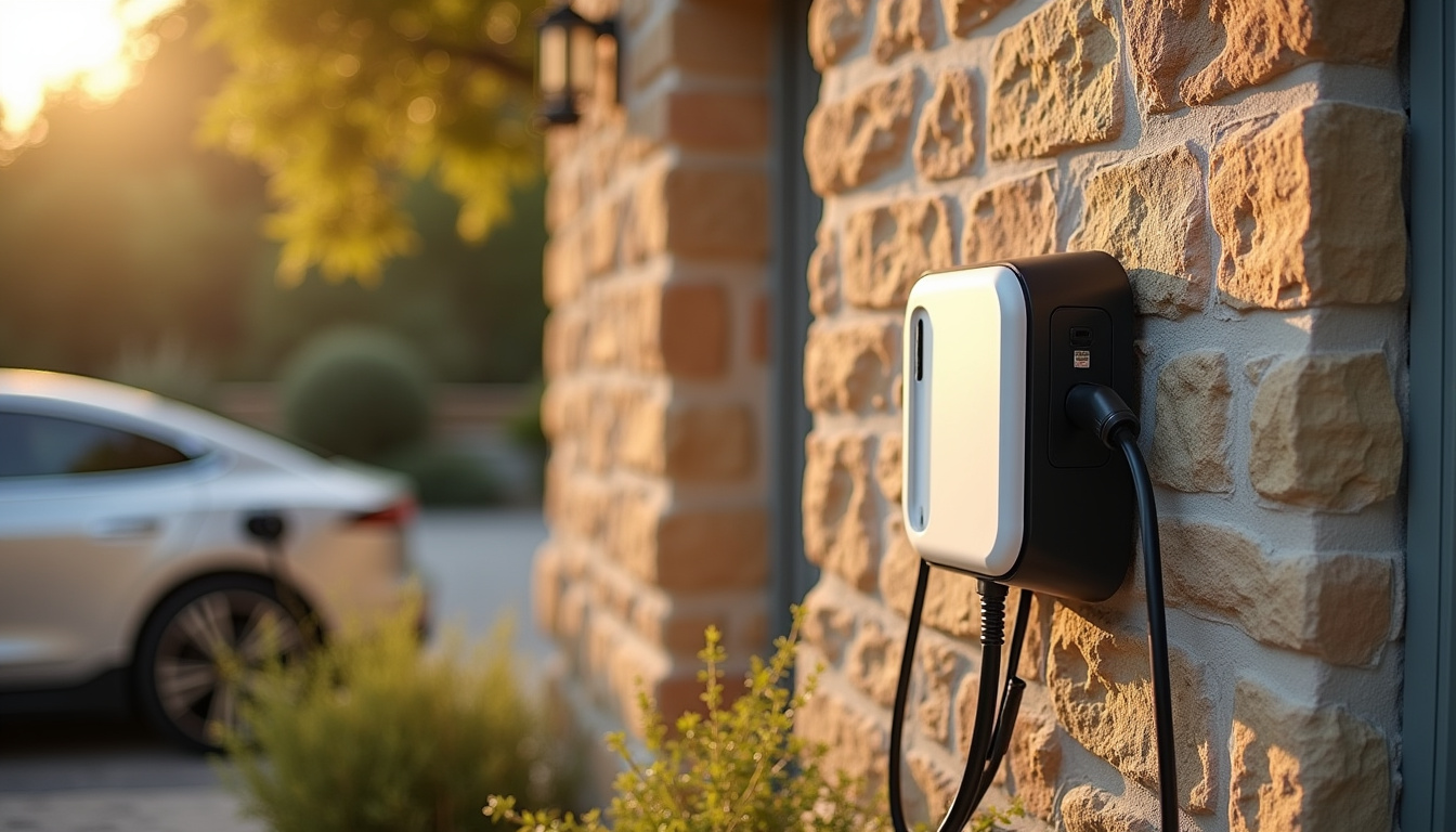 Installation d'une borne de recharge murale sur un mur extérieur de maison à Saint-Victor-la-Coste