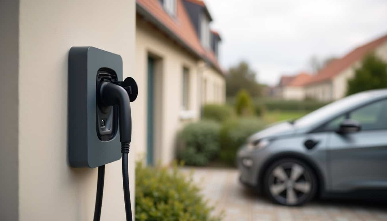 Installation d'une borne de recharge murale sur un mur extérieur d'une maison à Sinceny