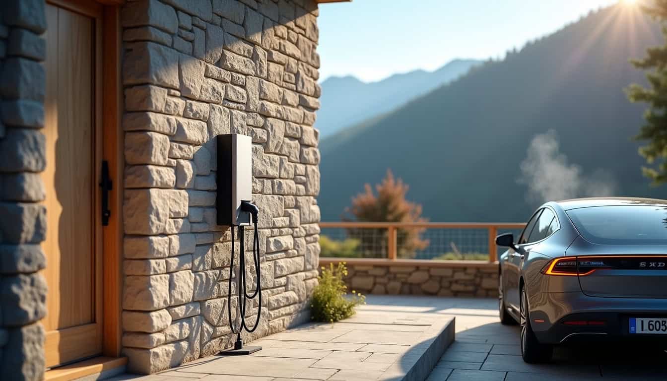 Installation d'une borne de recharge murale sur un mur extérieur près d'une place de stationnement