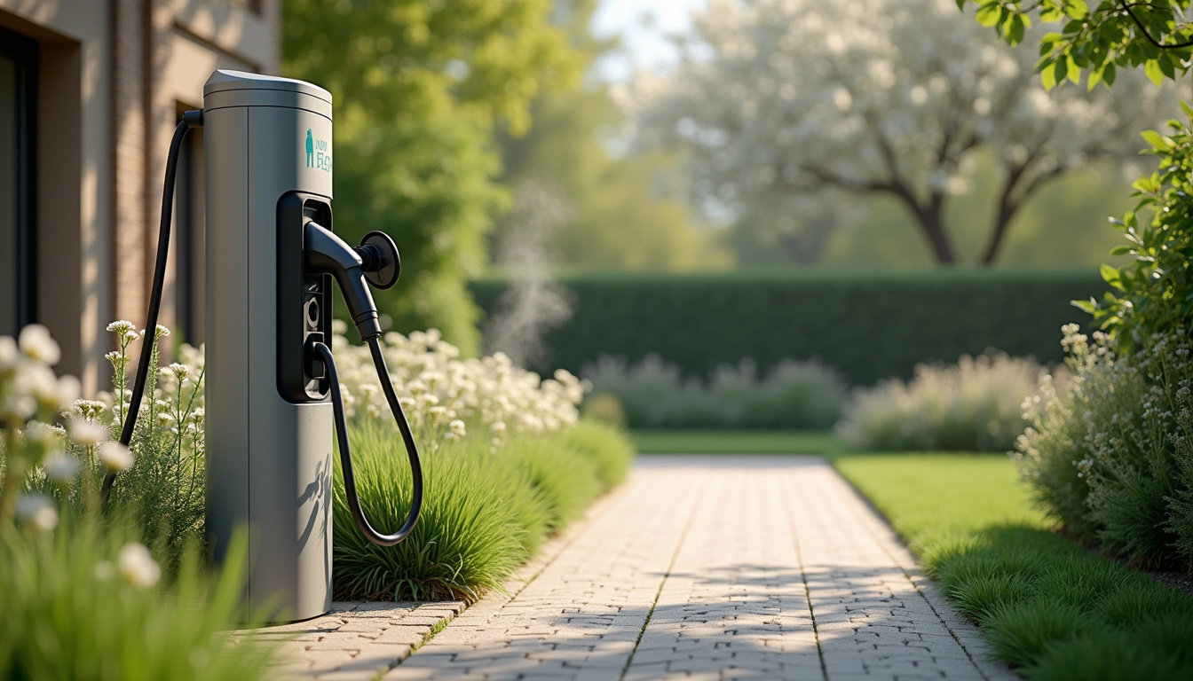 Installation d'une borne de recharge pour véhicule électrique dans un jardin résidentiel à Cinqueux