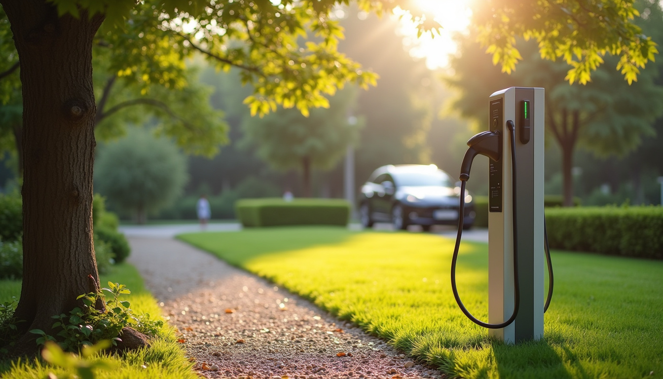 Installation d'une borne de recharge pour voiture électrique dans un jardin à Thairé