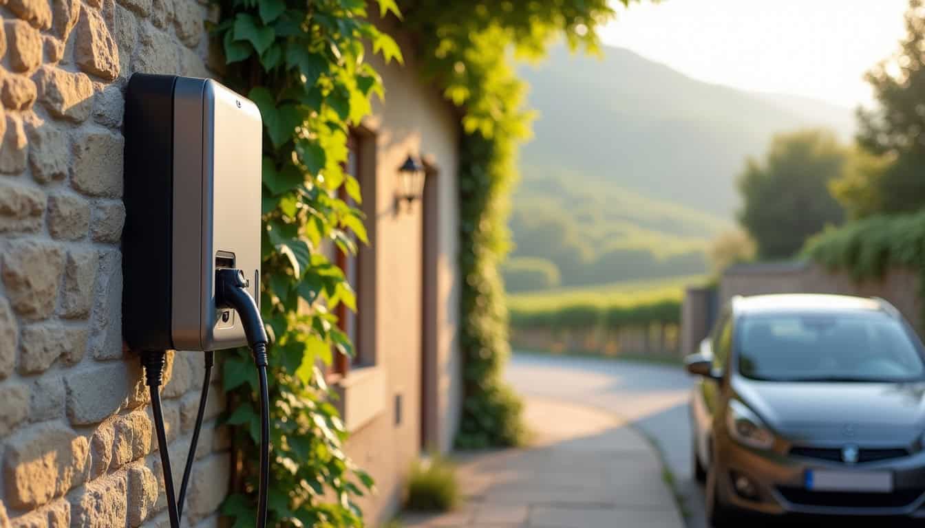 Installation d'une borne de recharge pour voiture électrique dans une rue de Rauzan