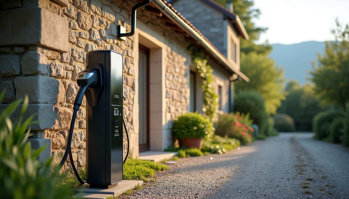 Installation d'une borne de recharge pour voiture électrique devant une maison à Bas-en-Basset