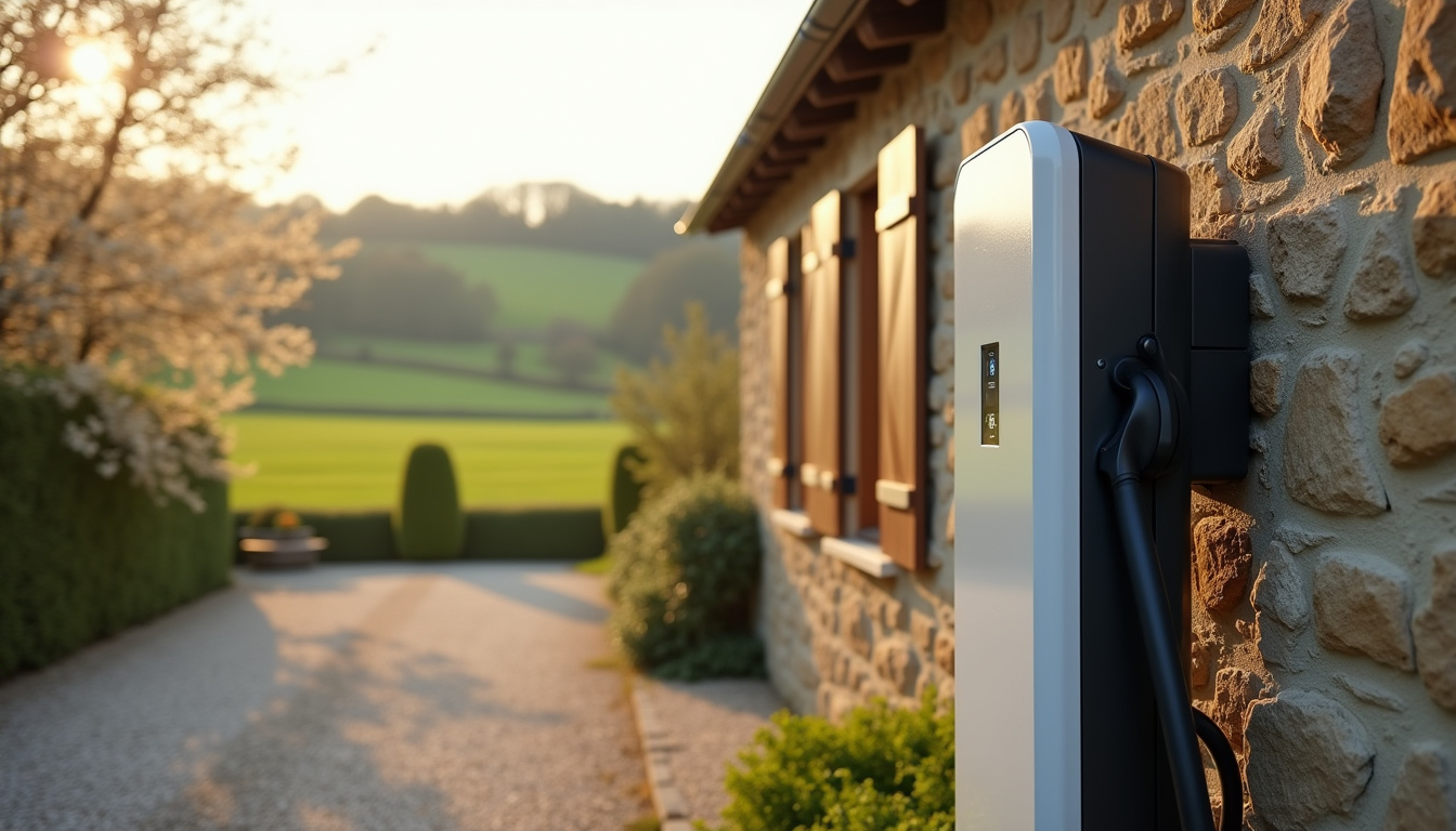 Installation d'une borne de recharge pour voiture électrique devant une maison à Ecques
