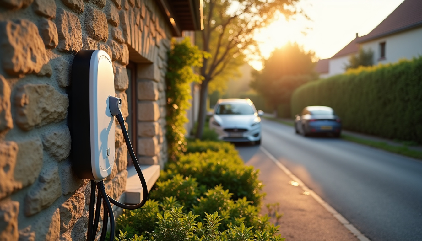 Installation d'une borne de recharge pour voiture électrique devant une maison à Ploërmel