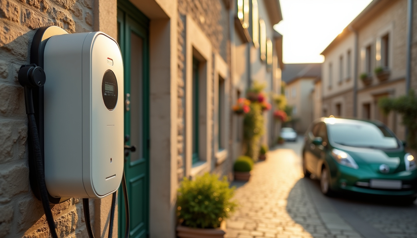 Installation d'une borne de recharge sur la façade d'une maison à Pérouges