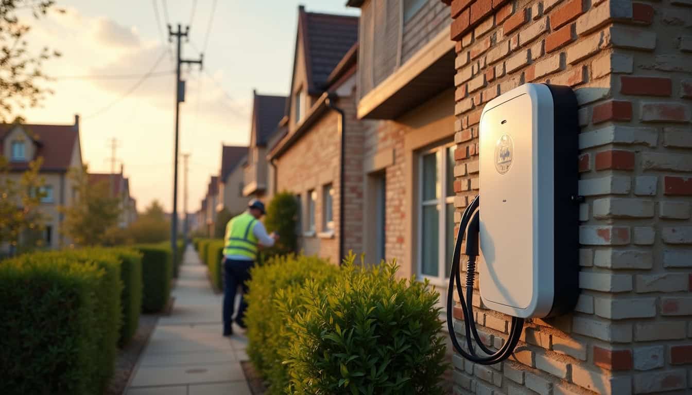 Installation d’une borne de recharge sur une maison individuelle à Biard, en cours de raccordement électrique