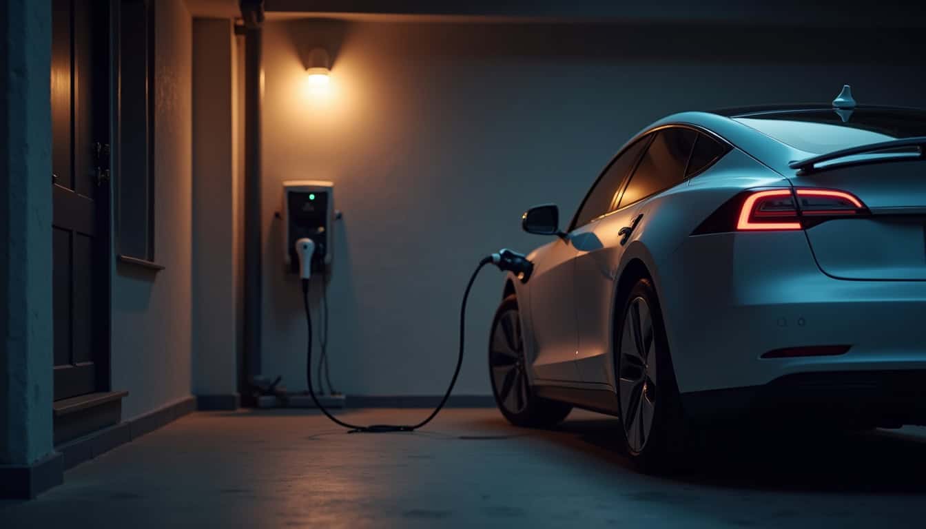 Installation d'une borne électrique à Jayat, avec recharge nocturne d'une voiture électrique dans un garage privé