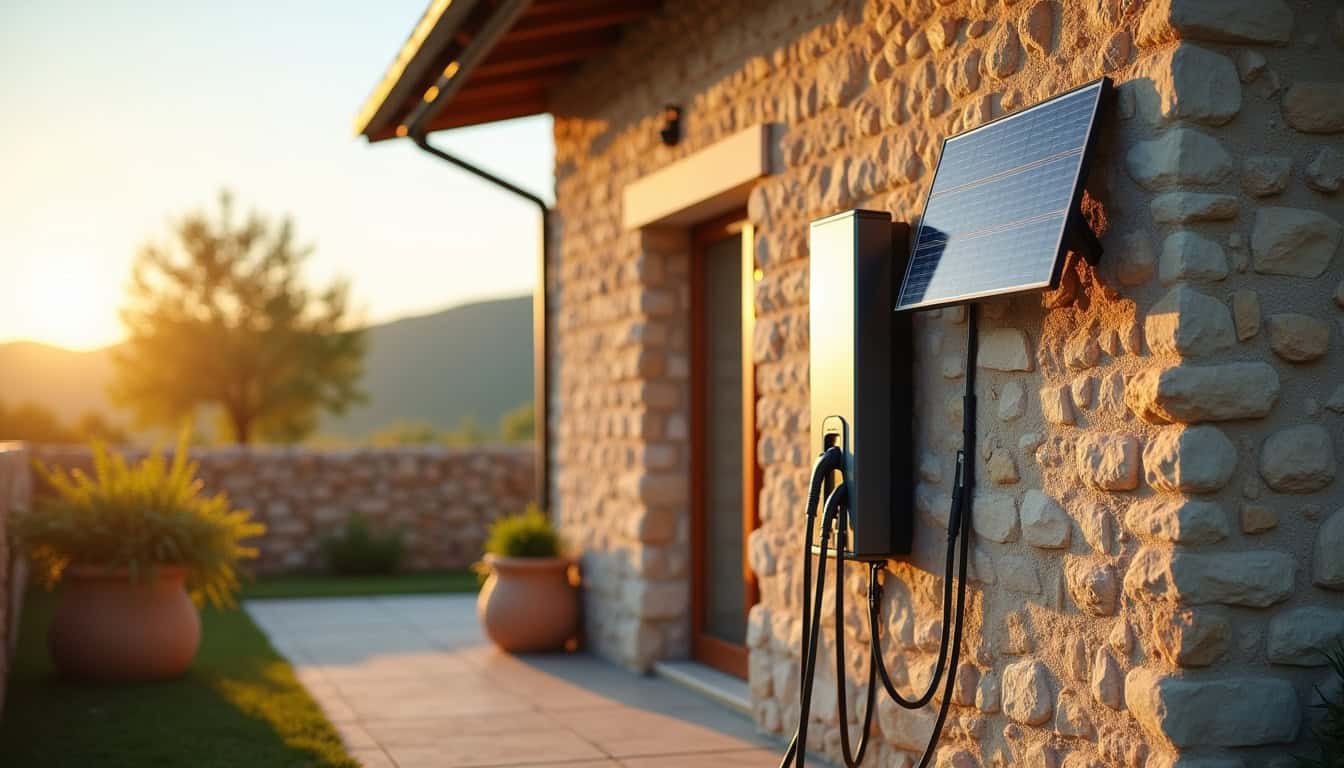 Installation d'une borne électrique couplée à des panneaux solaires à Bésayes