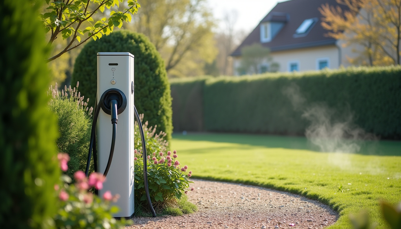 Installation d'une borne électrique dans un jardin résidentiel à Magny-le-Désert