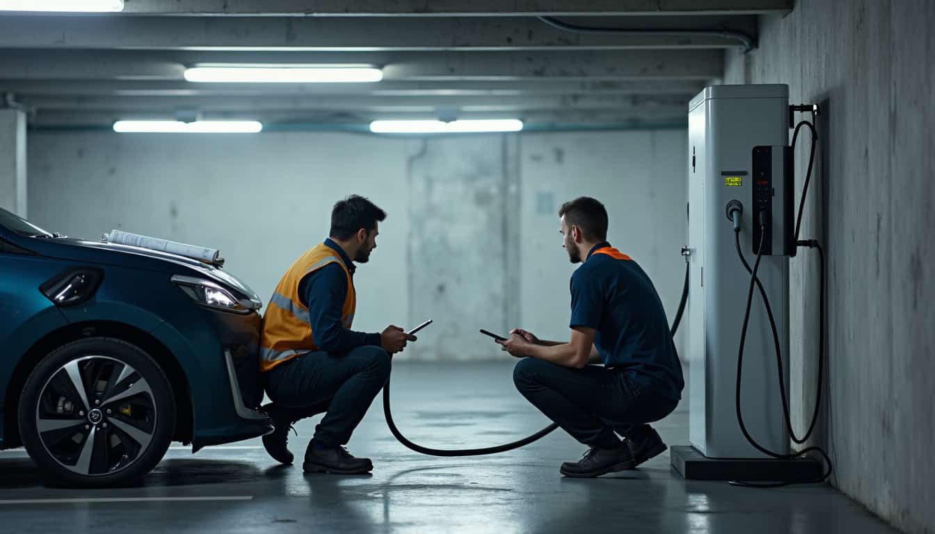 Installation d'une borne électrique dans un parking de copropriété à Francueil