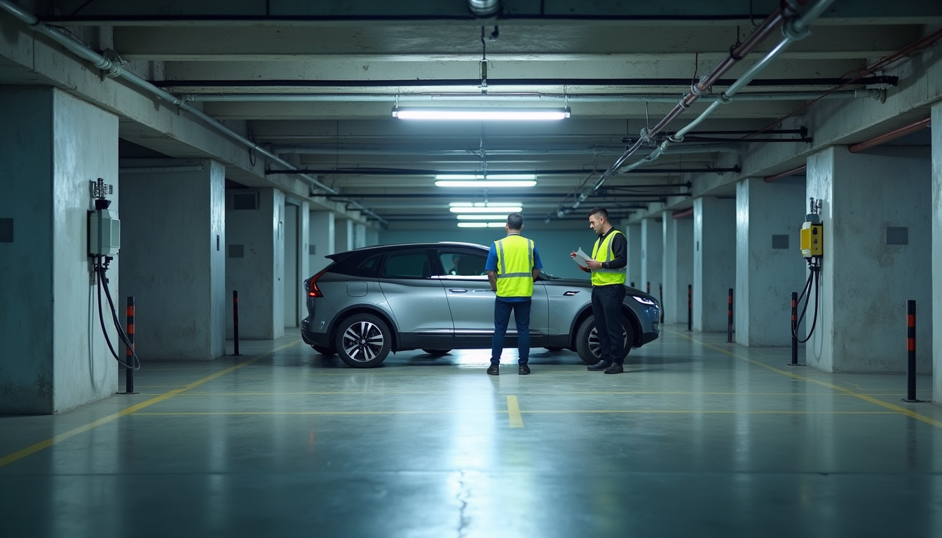 Installation d'une borne électrique dans un parking de copropriété en milieu urbain