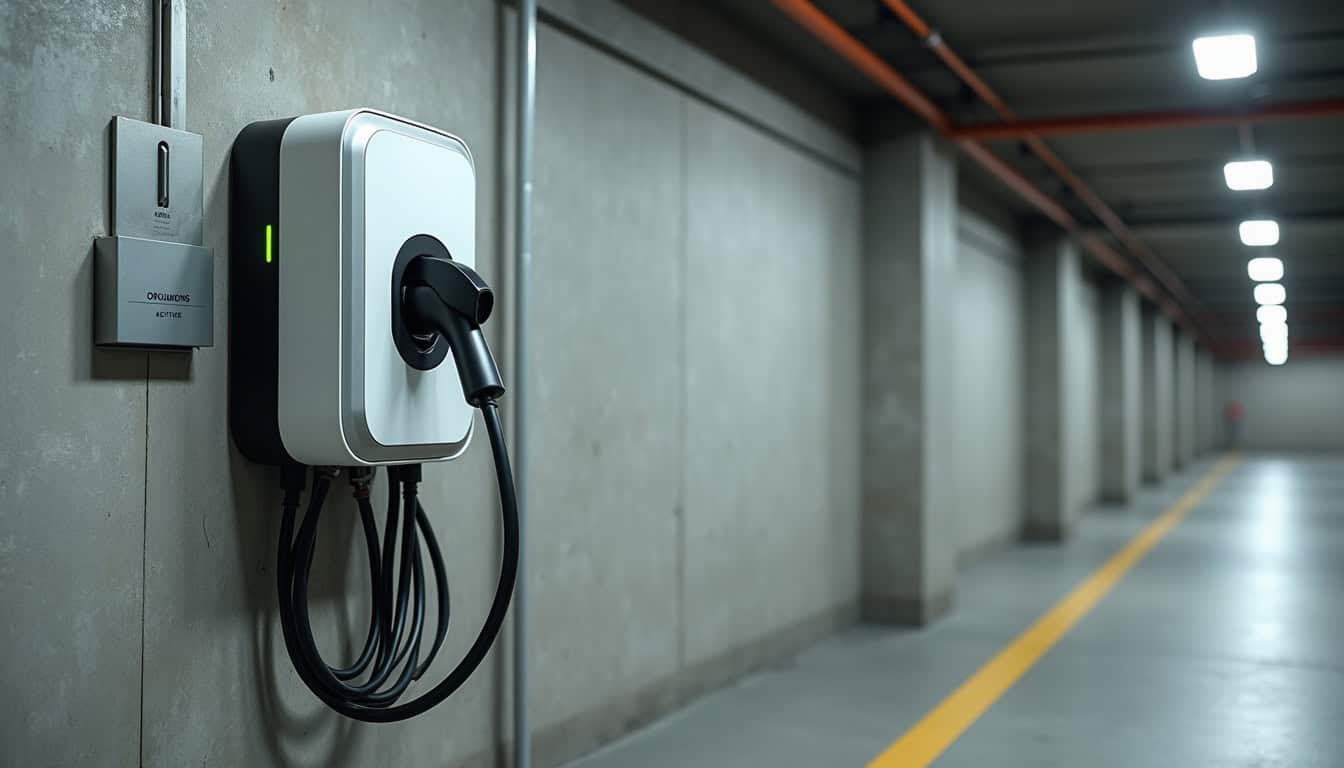 Installation d'une borne électrique en parking de copropriété à Ornaisons, avec câblage sécurisé et borne murale connectée